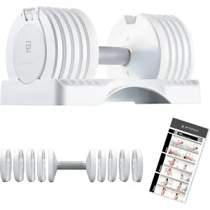 Pure Series Adjustable Dumbbell - 12.5/25/27.5/75lb -  UNIT OR PAIR(check QTY before purchase) - 5-in-1/ 10-in-1 / 21-in-1 Flexible Hand Weights for  Gym, Strength  &  Workouts, White OR Black
