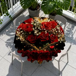1pc Roses in Sparkling Heart Round/Rectangular Tablecloth - Durable & Easy to Clean, Great for Square Table Birthday Parties, Indoor/Outdoor Picnics, Weddings, Farmhouse Kitchen Decor