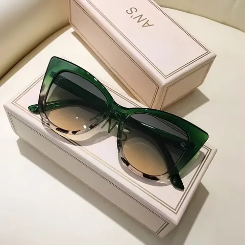 ShineThru Female Full Rim Fashion Sunglasses - 1 Pair Cat Eye Gradient Polycarbonate Resin UV-Protection Lens Eyewear, Simple Look, Suitable for Comedy Parties and Daily Wear