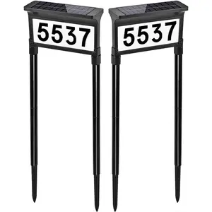 Solar Address Signs for Yard, Dual-Sided Illumination Solar House Numbers for Outside,  Outdoor Solar Mailbox Number Plaque, 3-Color Modes, 1 Pack