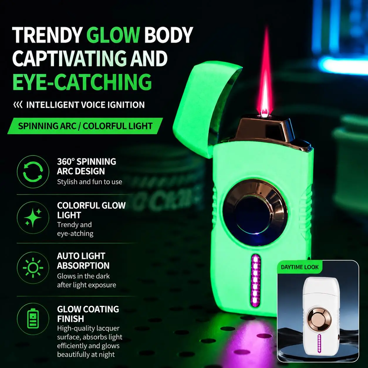 Fidget spinner smart voice-activated windproof lighter with 4 ignition modes – USB charging – LED colorful light, suitable for candles, barbecues, and outdoor activities – a cool and stress-relieving gadget, a great gift choice for men (without gas)