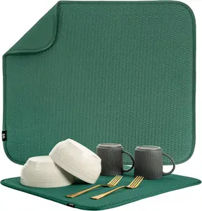 Dish Drying Mat 16” x 18” – Absorbent Microfiber Kitchen Counter Drying Pad for Dishes, Pots & Utensils placemats hand