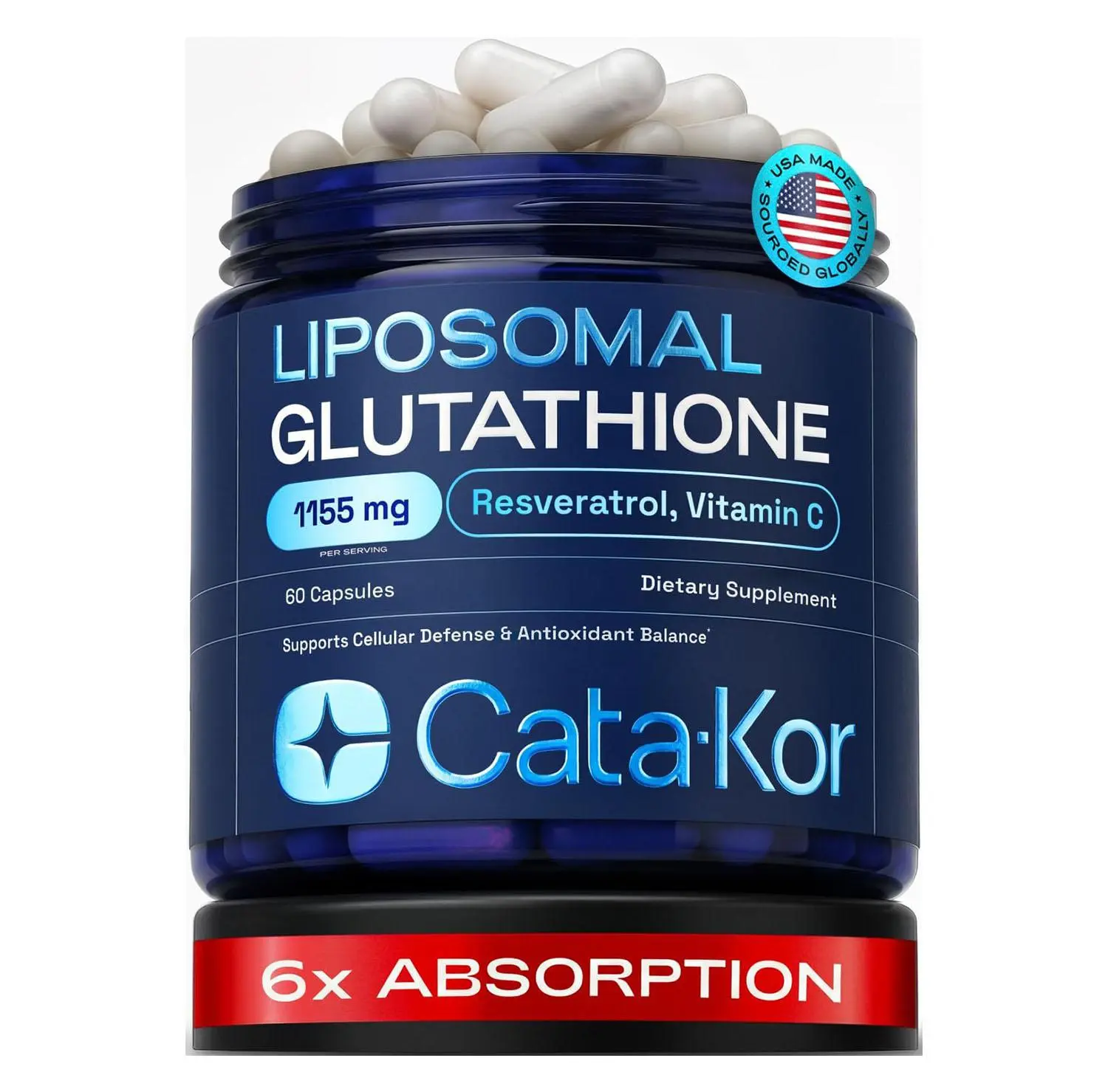 Cata-Kor Liposomal Glutathione 1000mg – Ultra High Absorption with Resveratrol, Vitamin C, Selenium & Vitamin B2 – Antioxidant Support for Immune Support & Healthy Aging – (60 Count (Pack of 1))