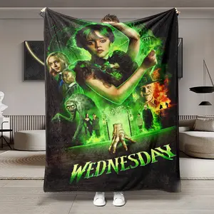 Wednesday Theme Flannel Blanket, Large Soft Lightweight Warm, Perfect for Bed Sofa Office Camping Travel, Christmas Winter Gift