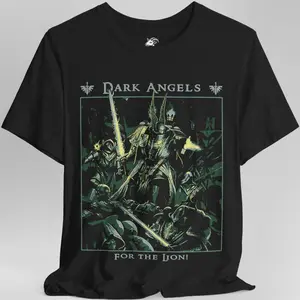 Warhammer 40K Dark Angels T-Shirt – For The Lion Graphic Tee, Space Marine Chapter Shirt, Unisex Cotton Top for Sci-Fi Gamers & Collectors, Grimdark Fan Apparel