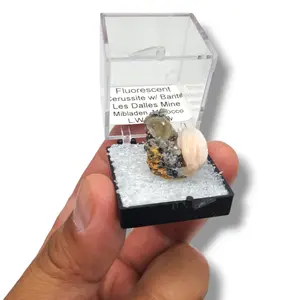Fluorescent Cerussite with Barite from Les Dalles Mine - Moroccan Mineral Marvel in Perky Box