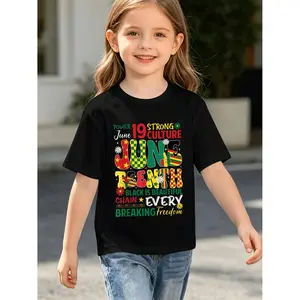 Children's Boys & Girls Quick-Dry T-Shirt Suitable for Beach, Sports, School - Lightweight Summer Short-Sleeve Top with June 19th Independence Day 1865 Graphic, Loose Fit Casual Round Neck Shirt for Juneteenth Celebration & Outdoor Activities