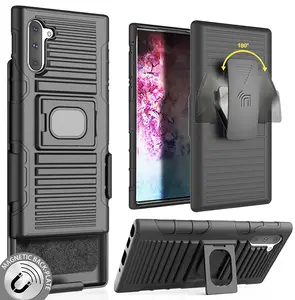 Case with Clip for Galaxy Note 10, Nakedcellphone Black Rugged Ring Grip Cover [with Stand and Built-In Mounting Plate] + [Belt Hip Holster] for Samsung Galaxy Note 10 Phone (SM-N970, SM-N971)