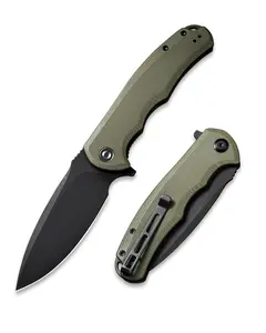 CIVIVI Folding Pocket Knife Praxis Flipper Liner Lock Knife, 3.75" Black Stonewashed Blade with Green G10 Handle, Reversible Clip for Everyday Carry Outdoor Use