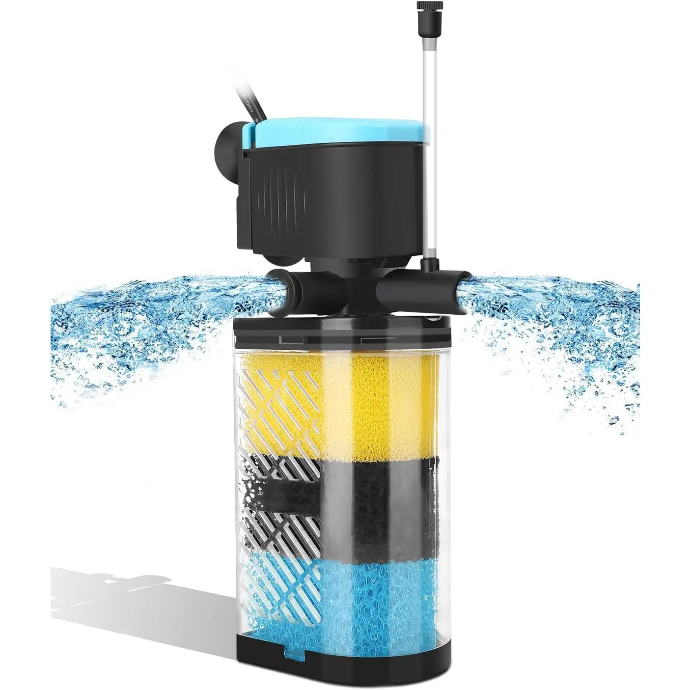 Aquarium Filter 3-Stage in-Tank Filter Internal Fish Tank Filter Turtle Filter for 40-70 Gallon Fish Tanks with Dual Water Outlet & Aeration