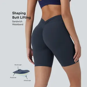 Halara UltraSculpt High Waisted Tummy Control Butt Lifting Ruched Shaping Yoga Biker Shorts 7'' with Pockets
