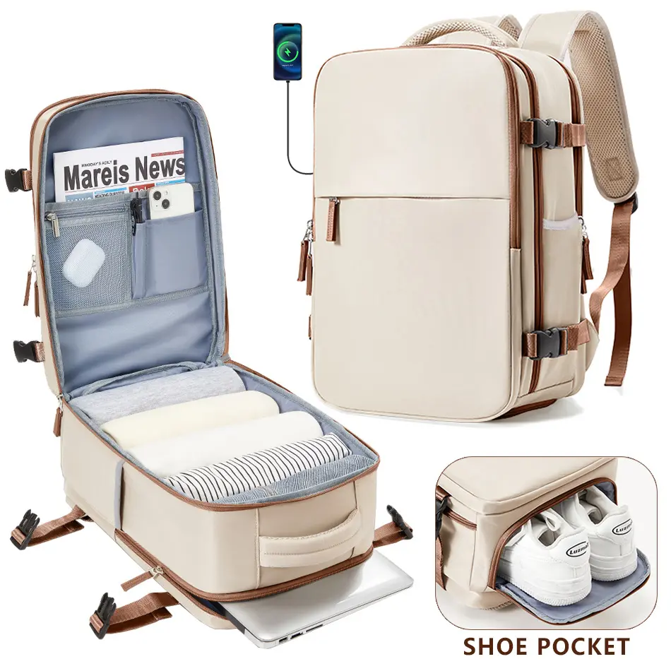 Simple multi-compartment business laptop travel bag, lightweight zipper luggage backpack, preppy backpack, large-capacity men's casual travel backpack, women's computer backpack, high school and middle school student backpack, college student backpack