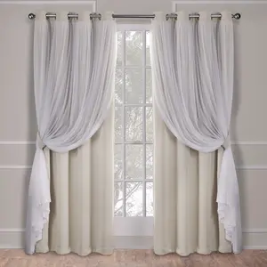 Set of 2 (108"x52") Caterina Layered Solid Blackout with sheer top Curtain Panels Sand - Exclusive Home