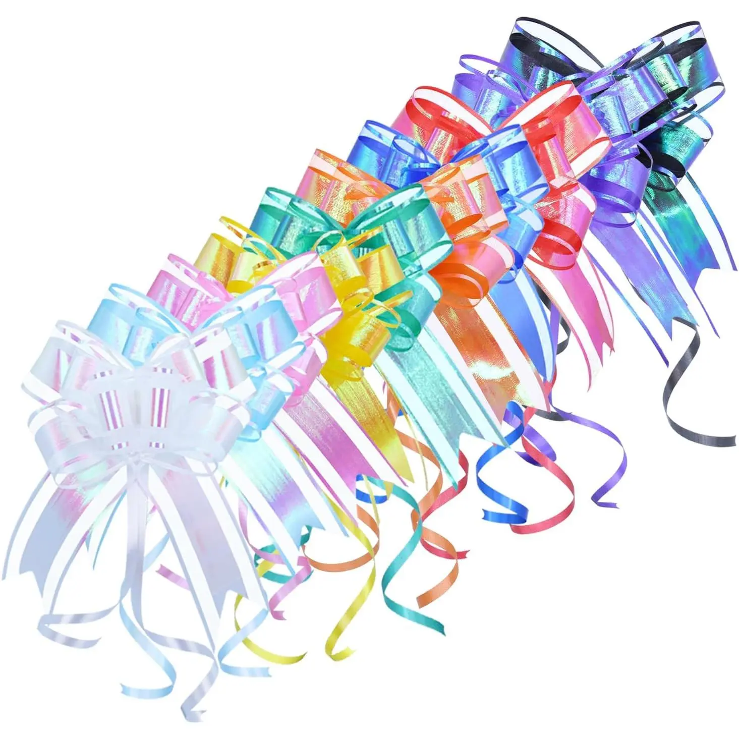 Bows for  Wrapping, Iridescent Colorful Pull Bow Assortment (10  Colors, 6 Inches),  Decoration for  Basket, Boxes, Birthdays, Weddings, Christmas, Easter