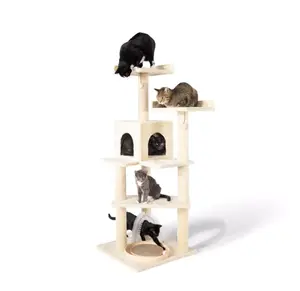 Whisker City 60-inch Play Box, Ball Track with Scratching Toy, Indoor Cat Climbing Tree, Multi-tiered Pet Furniture, Stable Play House for Kittens with Sisal Scratching Post, Large Flat, Climbing Ladder, Stuffed Toy for Kittens, Cat Tree House