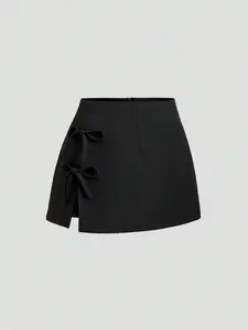 Women's Spring Summer New Design Bow Tie Belt Fashion Sexy Slit A-Line Fitted Mini Skirt, Stylish and Elegant Ladies' Short Dress Bottom Womenswear