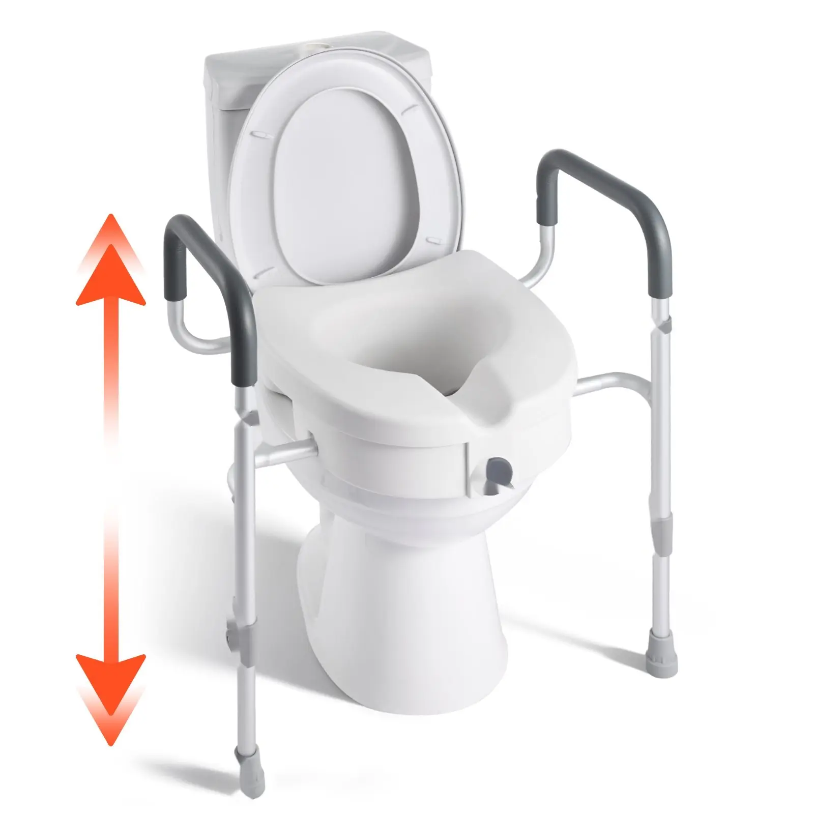 Raised Toilet Seat with Arms, 350 Lb Capacity, 5-Inch Lift Height and Adjustable Width, Widened Commode Riser with Handles for Seniors, Elderly, Handicap, Disabled, and Adults - Bathroom Safety, Accessibility
