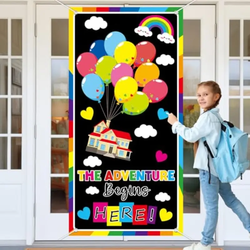 2D Flat Banner Door Cover for Classroom, Colorful Welcome Porch Sign for Back to School, Ideal Decoration for Kindergarten & Preschool