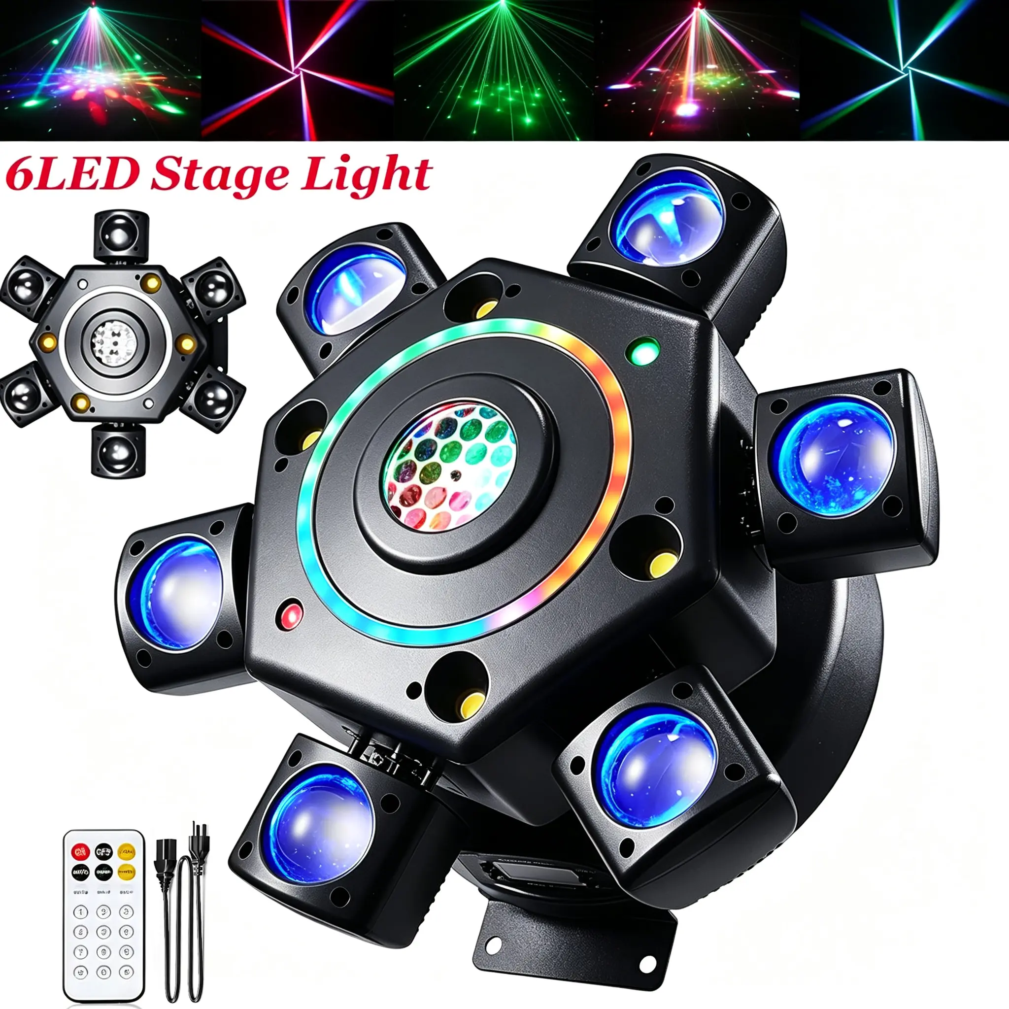 Multi-Arm Moving Head Party Lights - 7-Arm 7-in-1 RGBW LEDs with Mixed Effects, Stage-Mount DJ Lighting for Party, Wedding (Indoor Recreation Equipment)