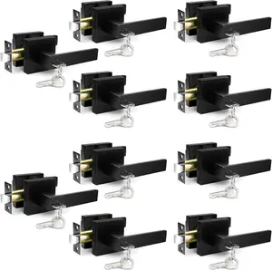 6/10PCS Door Handles Interior, Door Knobs Interior, Black Door Handle with Reversible Lever, Keyed Alike Door Lock Sets for Bedroom, 10 Packs Heavy Duty Door Lock Sets, Matte Black