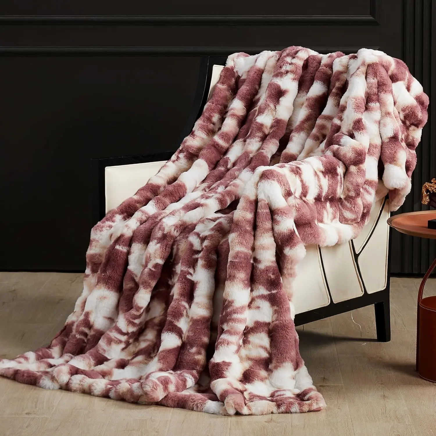Faux  Throw Blanket for Couch, Fluffy Fuzzy Bubble Blanket for Sofa Bed Living Room, Decor Soft Cozy Gifts for Women Men, 60x80 Tie Dye Burgundy