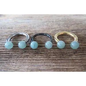 Black IP Minimalist Stone 12G 10G Green Aventurine Natural 5mm Stones Horseshoe Septum Ring Surgical Steel Barbell Piercing 12mm