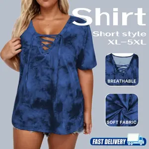 PLUS 5XL Women's Summer V-neck Pullover Casual Loose Top Short-sleeved T-shirt