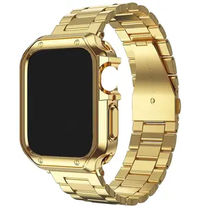 Metal Watch Strap + Shockproof Protective Case, Smartwatch Accessories For Apple Watch Series 11 10 Ultra3 Ultra SE3 SE 9 8 7 6 5 4 Chain Watch Strap For iWatch 49mm 45mm 44mm 42mm 41mm 40mm 38mm Smart Watch Straps + Case Combo