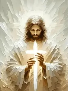 Divine Jesus & Cross Diamond Painting Kit - Minimalist Holy Print, DIY Full Drill Rhinestone Art, Wall Decor for Home & Church