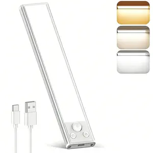 2026 16 Inch LED Under Cabinet Light with Motion Sensor, USB Rechargeable Wireless Closet Light Bar with Dimming, Stick On Installation for Kitchen, Bedroom, Stairs & Pantry