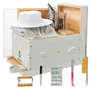 BeeTech Newest Windows 8 Frame Bee Hive Boxes Starter Kit Hand Painted Includes Beekeeping Supplies Tools & Bee Suit Sting Proof Modern White Home Wood Beginner Friendly