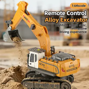 Mini Desktop RC Excavator, 1/64 Alloy Construction Toy with APP & 2.4G Remote Control, High-Performance Coreless Motor, 2-Speed Tracked Digger with Lights & Sounds for Kids & Adults