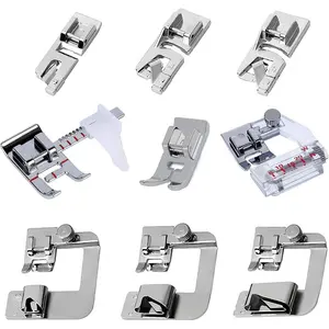 9Pcs Sewing Machine Feet Set Includes 3pcs Rolled Hem Presser Feet,3Pcs Rolled Hem Pressure Foot,Presser Foot,Guide Foot, Bias Binder Foot for