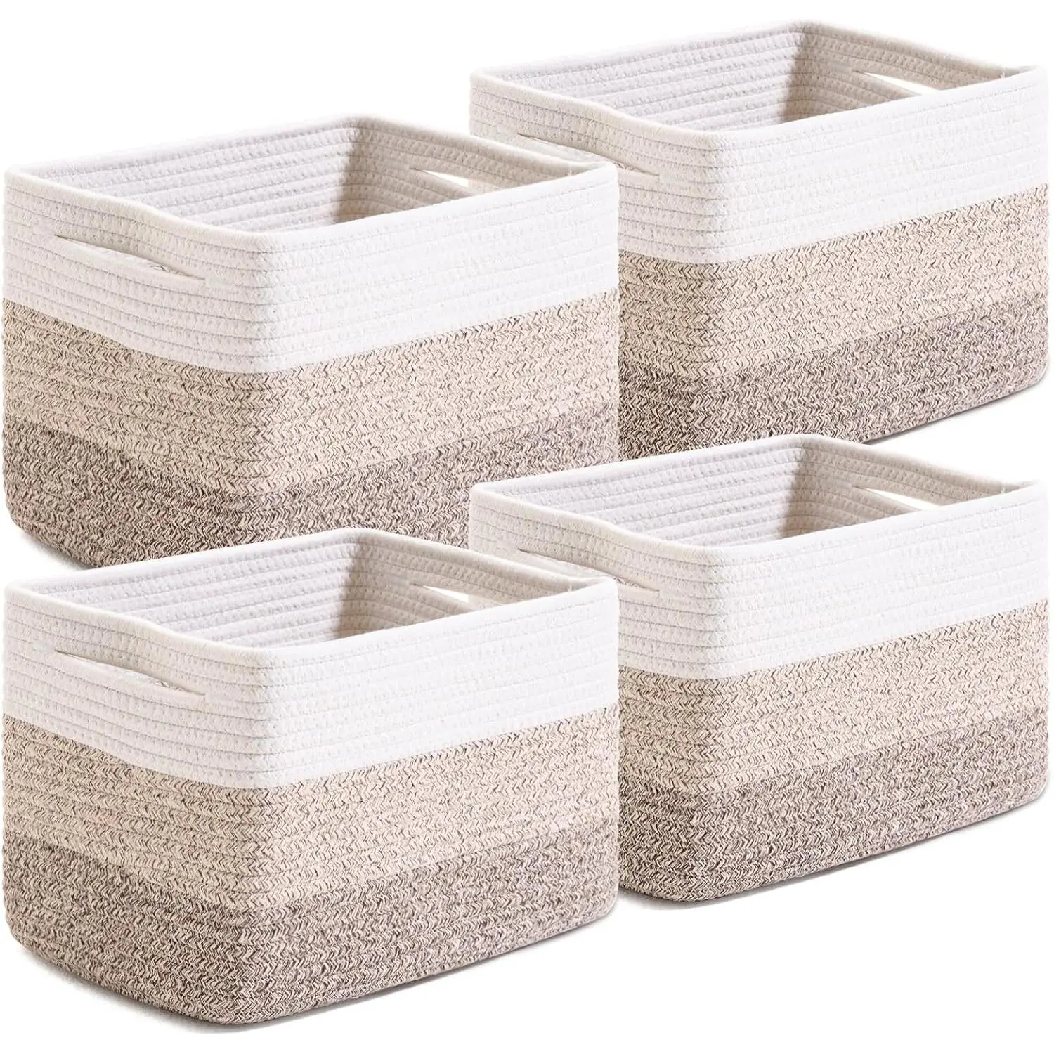 Small Storage Baskets for Organizing Shelves, Woven Cotton Rope Basket for Storage, Cute Rectangular Book Toy Baskets, 12.7"*9.1"*7.9", 4 Packs, Gradient Brown