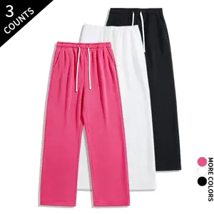 3-Pack Men Casual Streetwear Sweatpants Wide Leg Baggy Fit Drawstring Waist Daily Pants