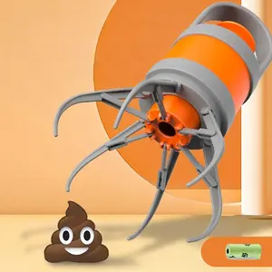 Pet Poop Scooper with Roll of Bags, Portable Pet Waste Cleaner, Six-Claw Poop Pusher, Outdoor Dog Cat Poop Picker, Easy Carry Pet Cleaning Tool