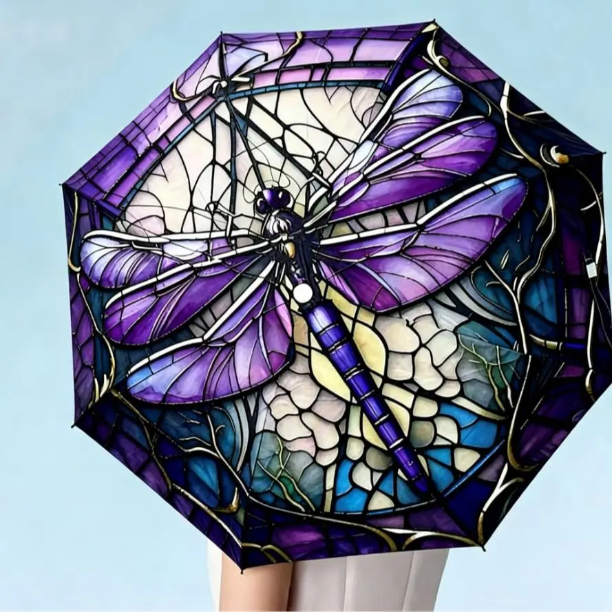 Automatic Dragonfly Insect All-Over Print Folding Umbrella - Portable, Windproof, Lightweight, UV-Shielded, Rain Protection, Suitable for Men-Women, Ideal Gift for Christmas, Campus Use