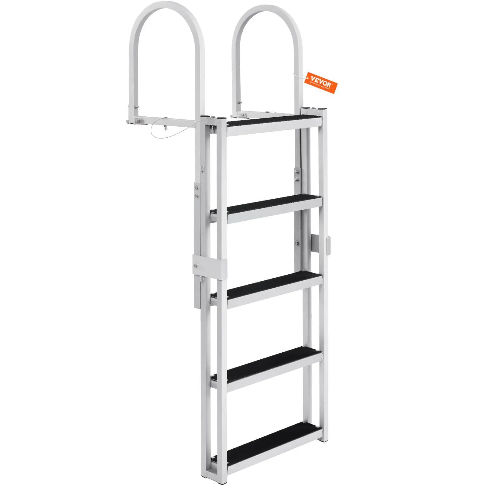 【SummerFinds】VEVOR Dock Ladder, Retractable 5 Steps, 350 lbs Load Capacity, Aluminum Alloy Pontoon Boat Ladder with 66.9''-78.9'' Adjustable Height, 4'' Wide Step & Rubber Mat, for Ship/Lake/Pool/Marine Boarding