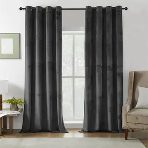 Solid Color Velvet Grommet Top Curtains, Thick Heat Insulation, Noise Reduction, Ideal for Bedroom & Living Room Decor