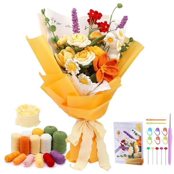 Hand-crocheted flower bouquets, complete with detailed instructions, make the perfect gift for Mother’s Day or Valentine’s Day,Beginner-Friendly Knitting Kit