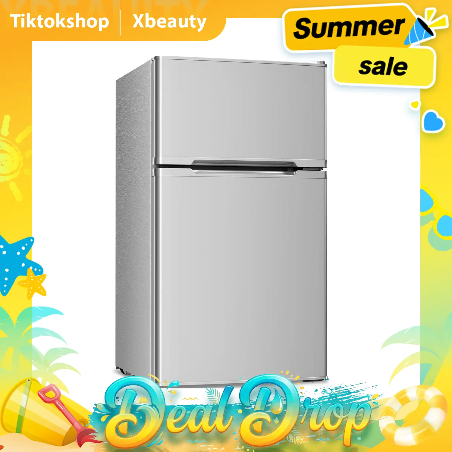 Mini Compact Refrigerator, 3.2 Cu.Ft. Separate Freezer Double 2-Door Adjustable Removable Shelves For Basement/Apartment/Dorm/Office,GREY summerwins