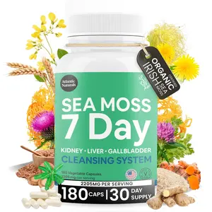 Atlantic Naturals Sea Moss 7 Day Detox Liver, Gallbladder & Kidney Cleanse Capsules- Support with Dandelion Root, Milk Thistle, Burdock Root, Red Clover, Chanca Piedra - 180 Sea Moss Capsules