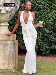 Women's Backless Ruched Bodycon Dress, Elegant Party Dress, Solid Color Sleeveless Dress, Ladies Summer Clothes