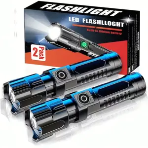 2 Pack Rechargeable Ultra Bright Flashlight for Emergency Power Outages Hurricane Camping Hiking Zoomable LED Flashlight Portable Handheld Waterproof Flashlight for Home Car Safety Use