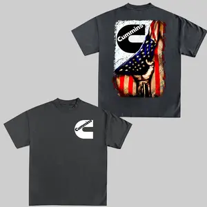 Cummins US Flag T-Shirt US Power Solutions 2-Sided Graphic Tees Outfit Menswear Womenswear Casual Unisex Cotton