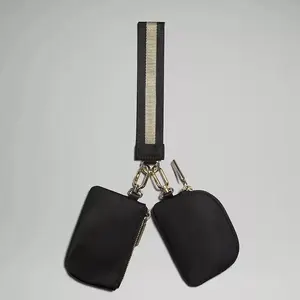 Stylish Dual Pouch Unisex Wristlet Strap Portable Nylon Zipper Keychain Wristlet Detachable Card Bank Mini Change Bag