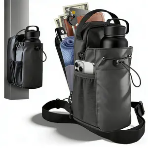 Gym Carrier, Magnetic Gym Pouch, Tumbler Carrier with Strap Phone Pockets, Fitness Portable Crossbody Bag with 2 Built-in Magnets, Gym Carrier with strap, Magnetic bag holder for Running Traval Sports