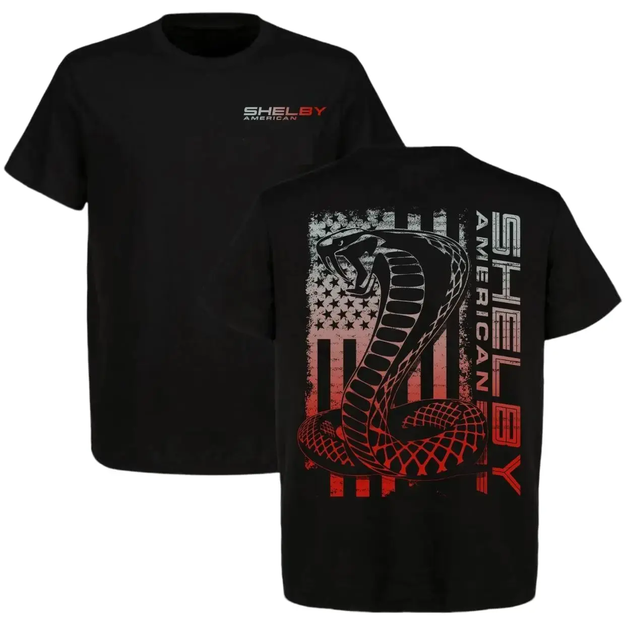 Shelby American Cobra Super Snake Graphic T-Shirt, Shelby American Flag Cotton Tee, Streetwear Casual Classic Fit For Speed Fans