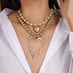 Boho Heart Shaped Beaded Necklace 2 Pairs Chunky Women's Necklace Waterproof Jewelry Ideal for Girlfriend Gifts Fashion Accessories for Parties & Daily Wear