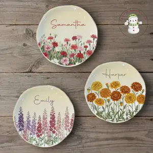 Personalized Watercolor Birth Month Flower Ring Trinket Dish | Birthday Jewelry Dish.Wedding Bridesmaid Gift